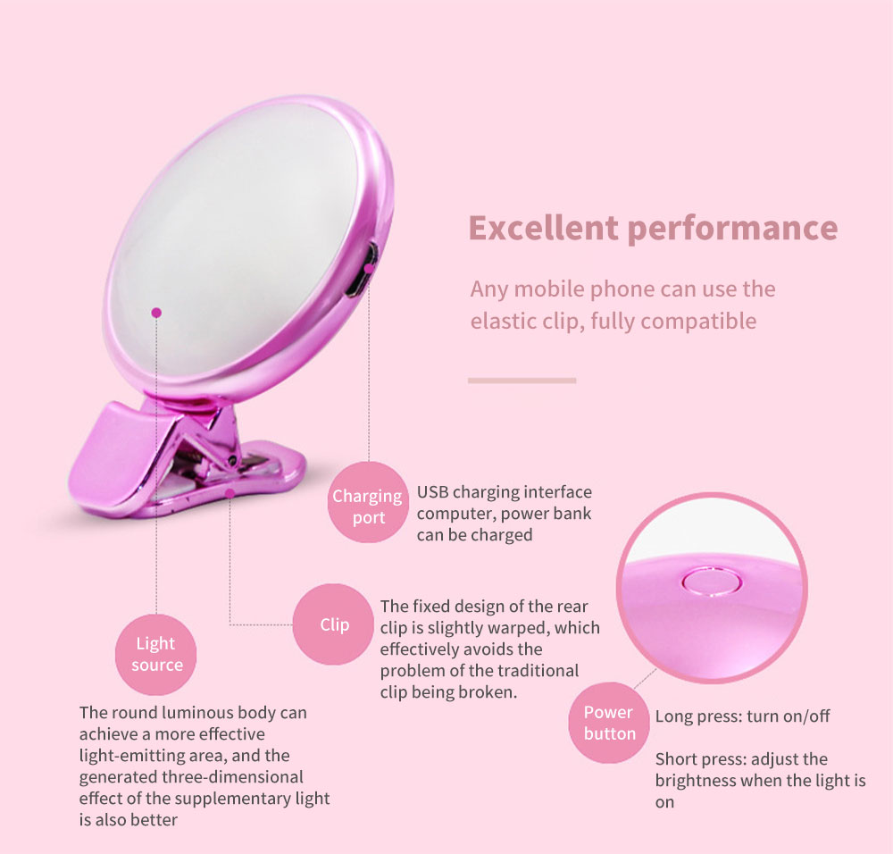 HONGDAK LED Ring Fill Light Portable Mobile Phone Selfie Lamp Lighting Luminous Ring Clip For  IPHONE