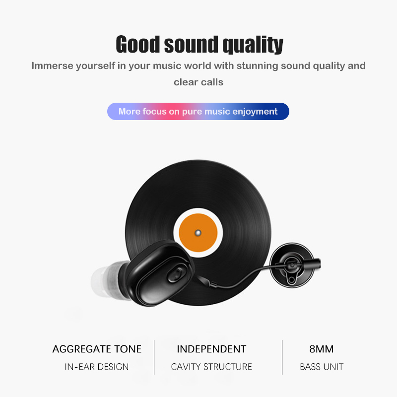 Wireless Headphone Invisible Bluetooth Earphone Mini Single in ear Earbuds with Mic 18D Sound Quality Headset 20H Music Time