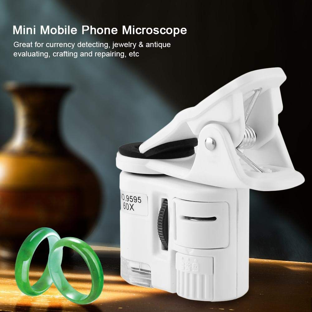 2021new 60X Portable Clip Magnifier Loupe UV Microscope Universal Mobile Phone with Mini LED with Cell Phone Clip UV Light