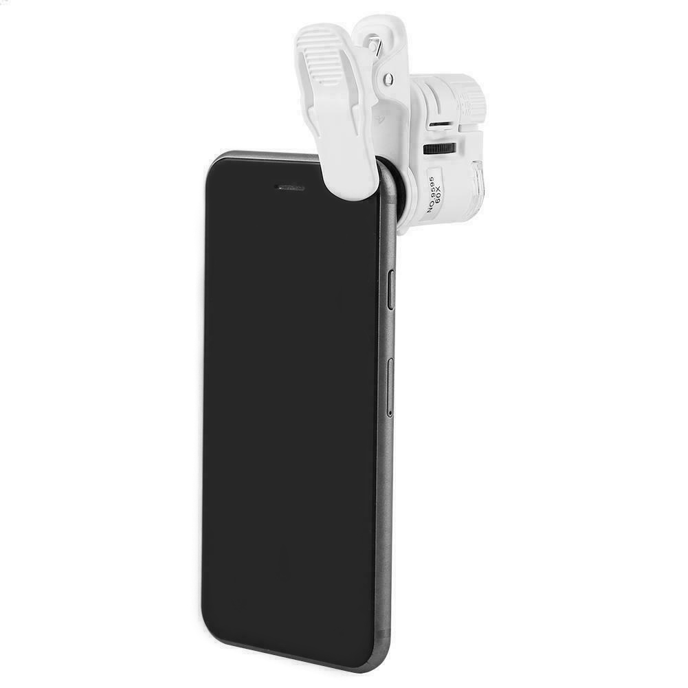 2021new 60X Portable Clip Magnifier Loupe UV Microscope Universal Mobile Phone with Mini LED with Cell Phone Clip UV Light