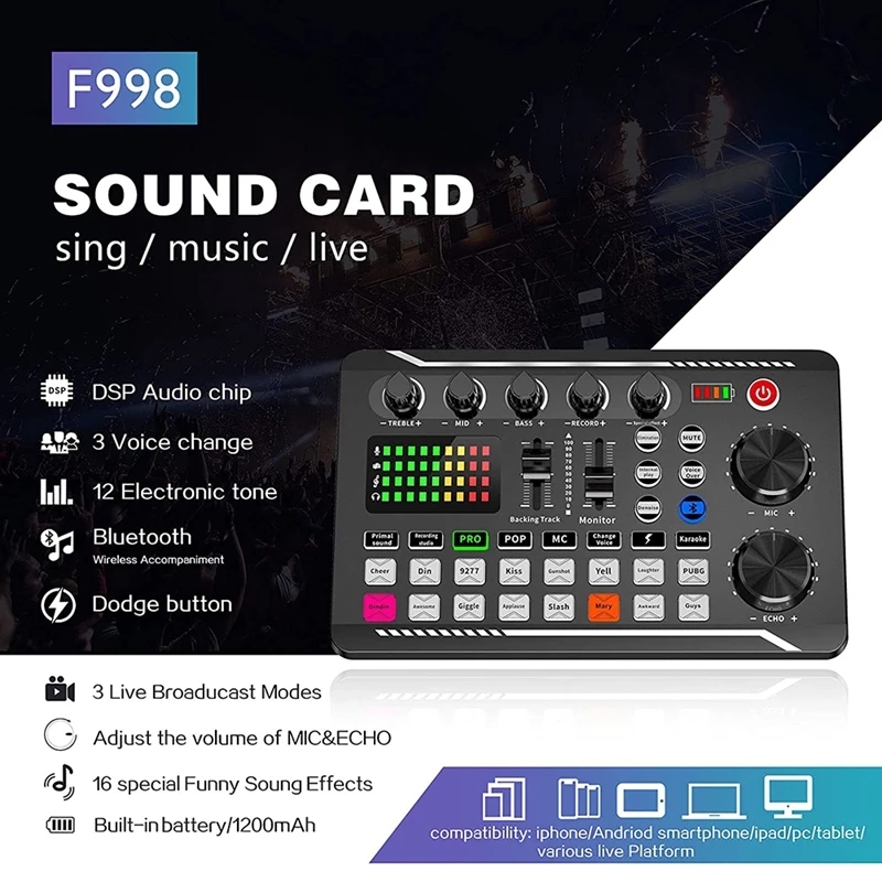 Sound Card Microphone Sound Audio Interface Mixer Sound Card Mixing Console Amplifier For Phone PC