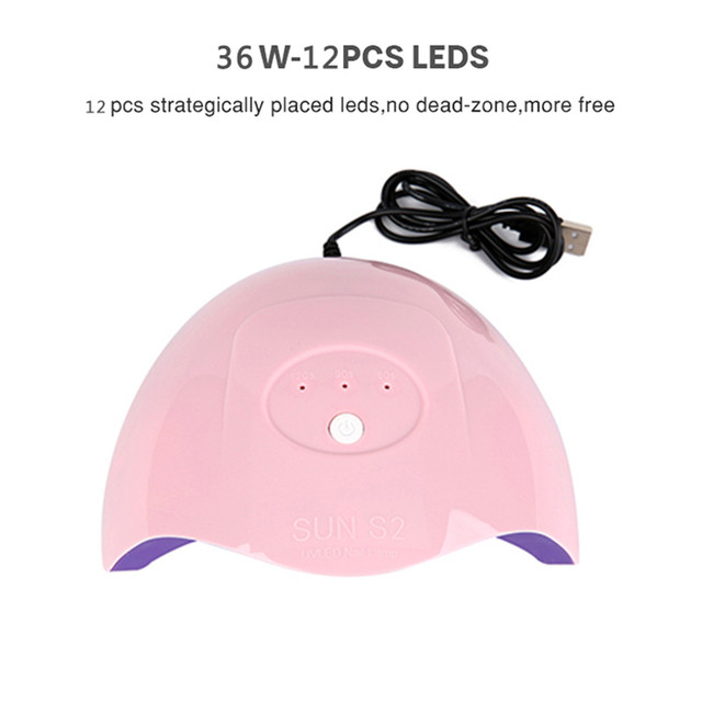 36W UV LED Lamp Nail Dryer USB Cable Machine Portable Home Use Uv Light Gel Varnish Curer 12 Leds Lamp Tool Pink
