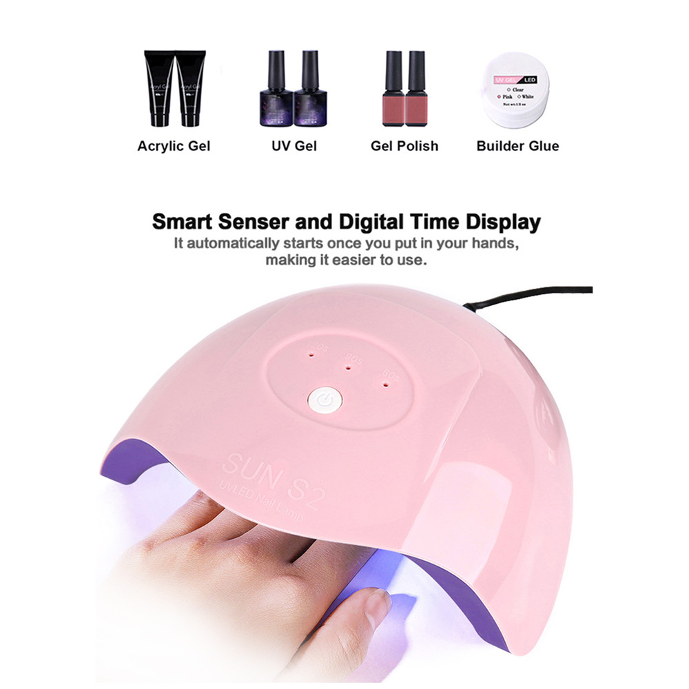 36W UV LED Lamp Nail Dryer USB Cable Machine Portable Home Use Uv Light Gel Varnish Curer 12 Leds Lamp Tool Pink