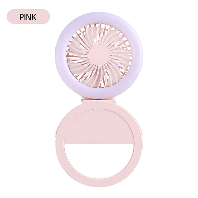 Portable Handheld Simple Fan Fill Light USB Charging Clamp Night Light Selfie Light Mini Fan Clip Mobile Phone Live Lamp 3 Modes