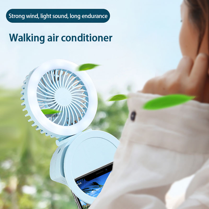 Portable Handheld Simple Fan Fill Light USB Charging Clamp Night Light Selfie Light Mini Fan Clip Mobile Phone Live Lamp 3 Modes