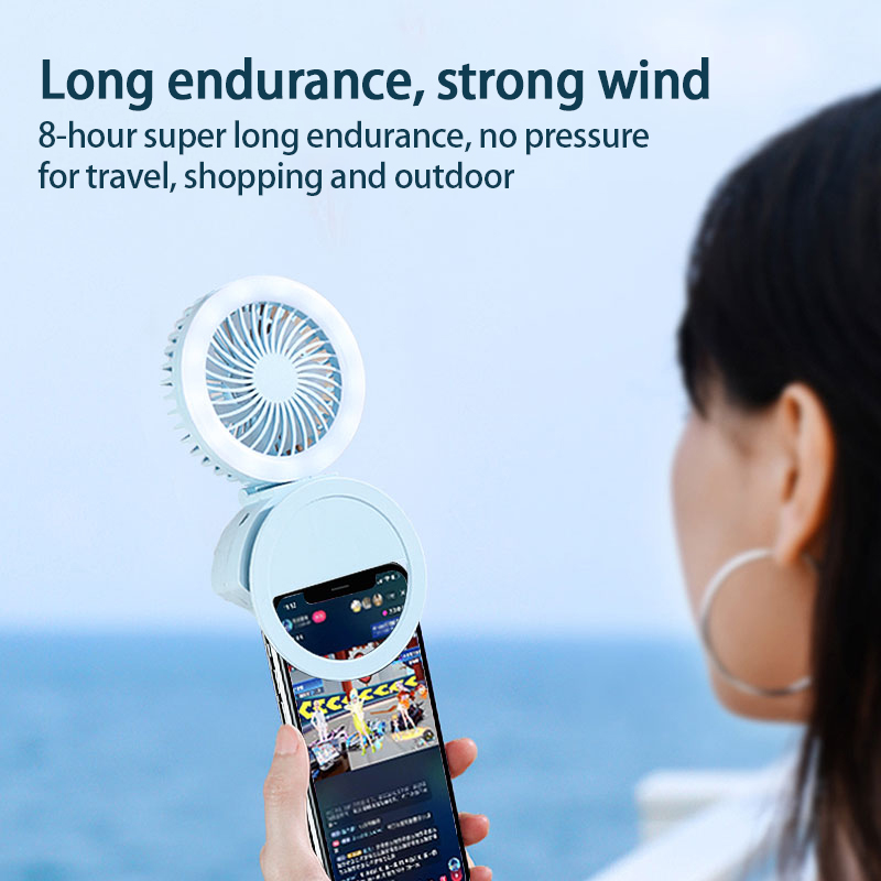 Portable Handheld Simple Fan Fill Light USB Charging Clamp Night Light Selfie Light Mini Fan Clip Mobile Phone Live Lamp 3 Modes