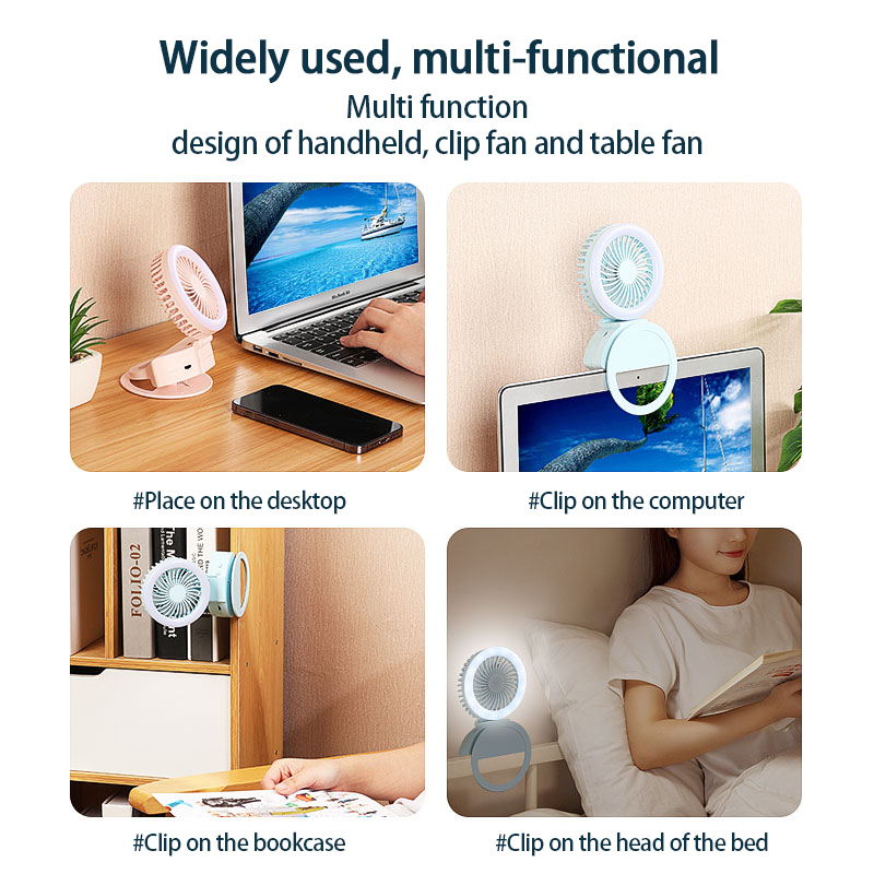 Portable Handheld Simple Fan Fill Light USB Charging Clamp Night Light Selfie Light Mini Fan Clip Mobile Phone Live Lamp 3 Modes