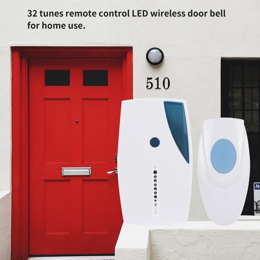 Wireless Doorbell 30m Range Cordless Music Door Bell With LED Light Remote Control Home Security System Easy Installation