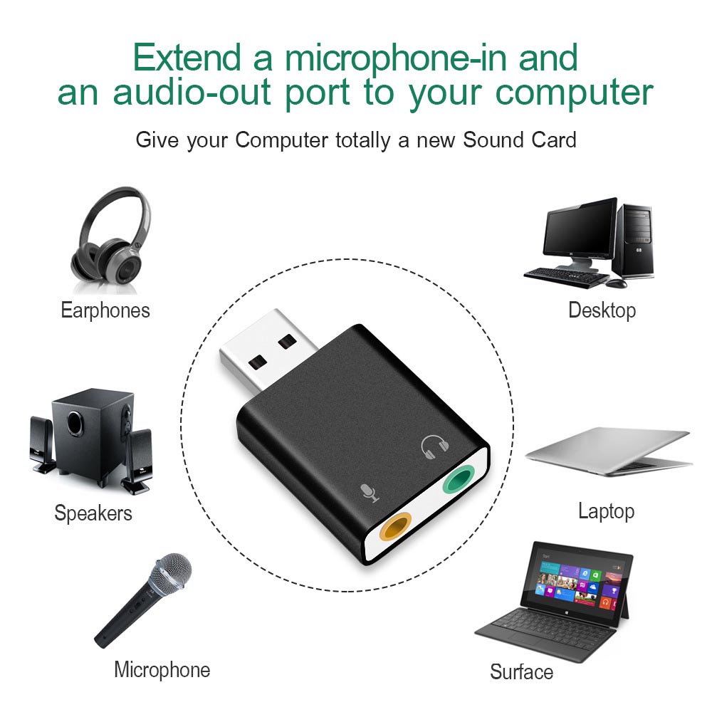 Sound Card USB Audio Interface Headphone Adapter Soundcard for Mic Speaker Laptop Computer External Sound Card