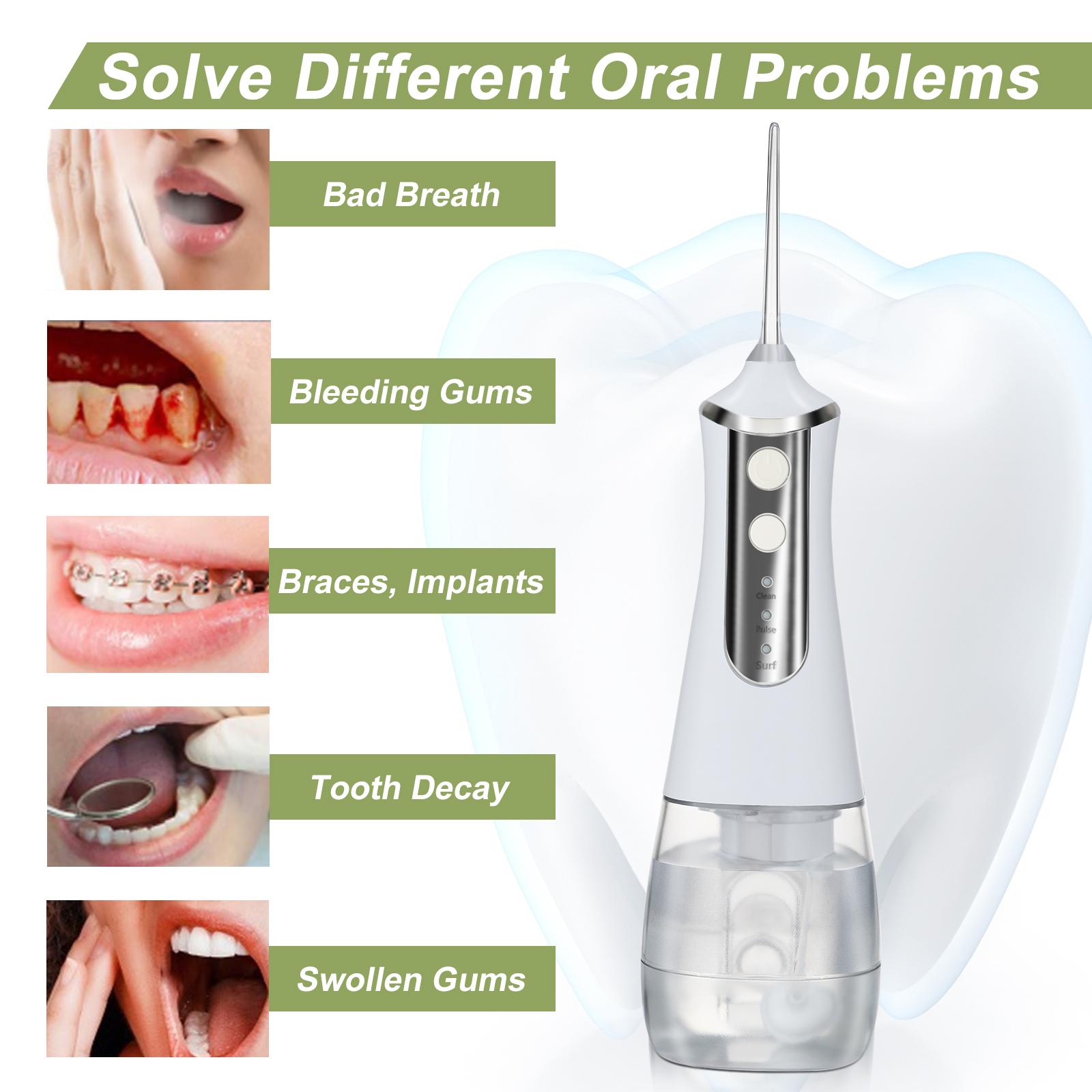 Portable Oral Irrigator Water Flosser Dental Water Jet Tools Pick Cleaning Teeth 5 Nozzles Mouth Washing Machine Floss