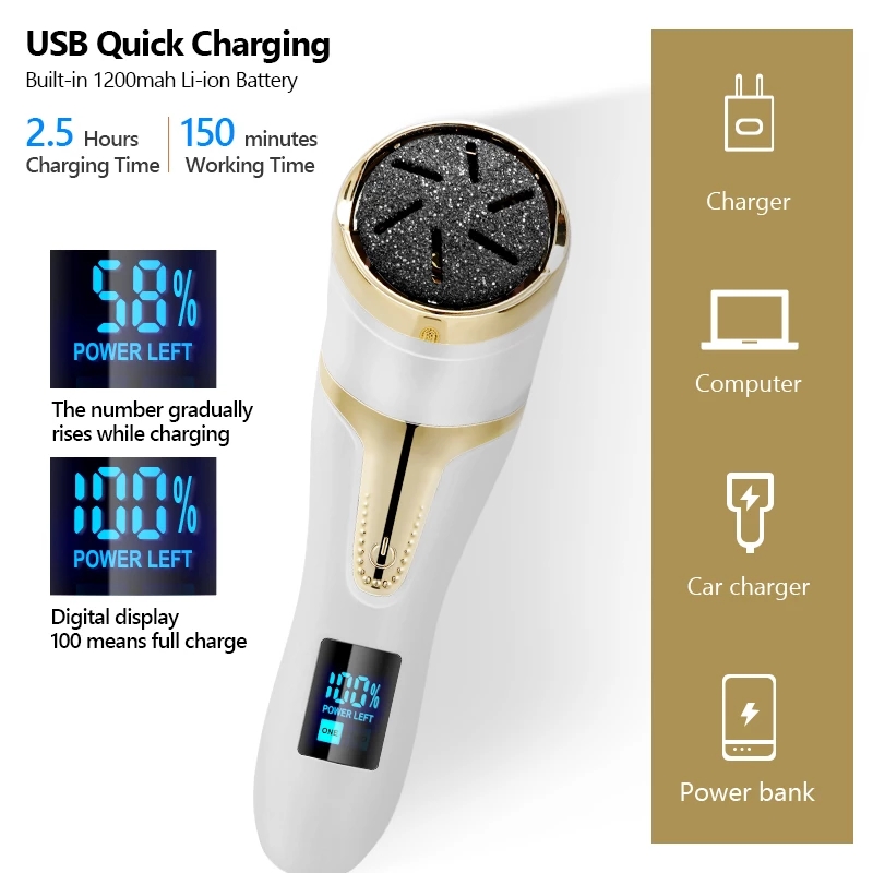 LED digital electric foot grinder vacuum cleaner hard cracked dead skin calluses exfoliating pedicure tool