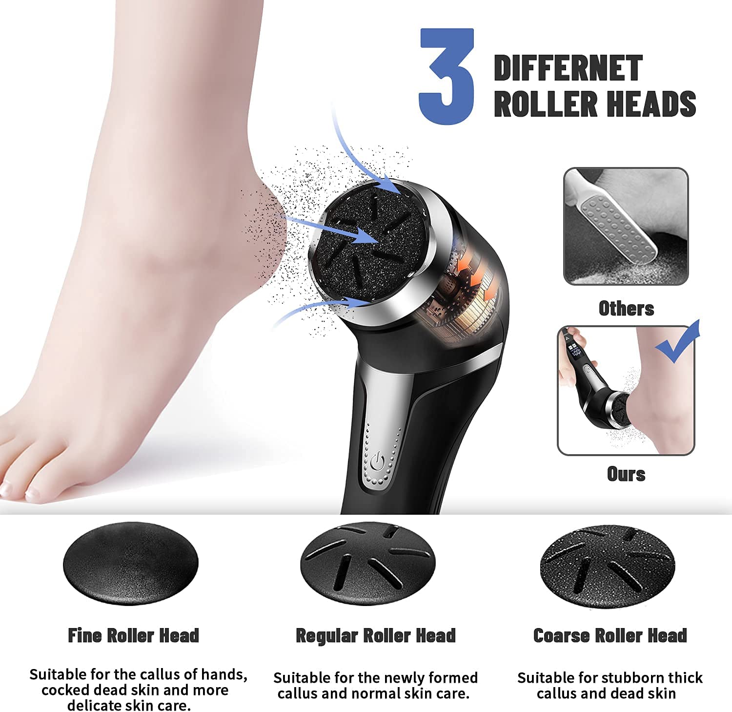 LED digital electric foot grinder vacuum cleaner hard cracked dead skin calluses exfoliating pedicure tool