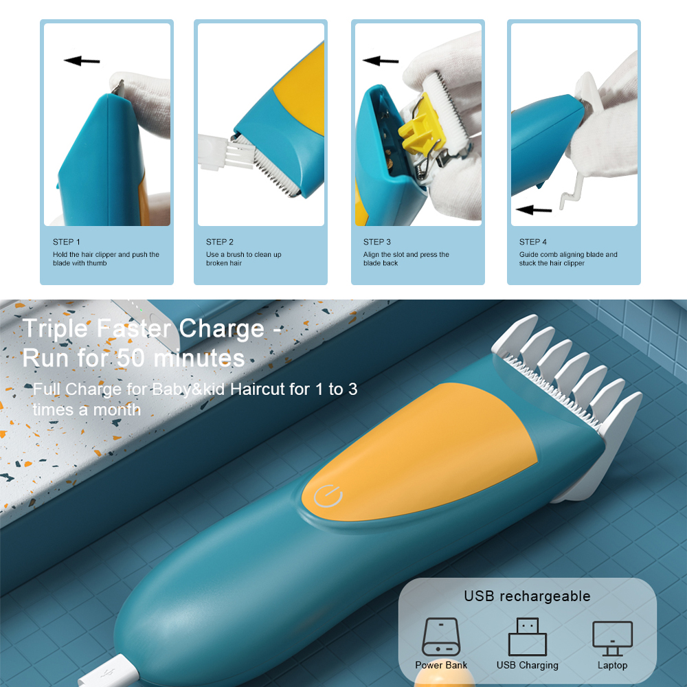 Baby Hair Clipper Silent Electric Hair Trimmer Portable Waterproof USB Rechargeable Hair Cutting Machine Shaver Home Appliance