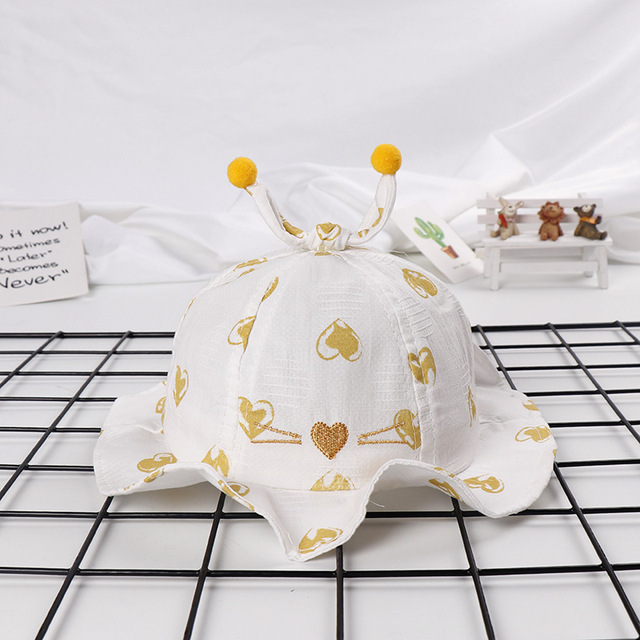 Cute Pompom Baby Bucket Hat Summer Heart Print Baby Boy Girls Panama Hat Outdoor Baby Newborn Hat Bonnet Enfant Beach Cap Spring