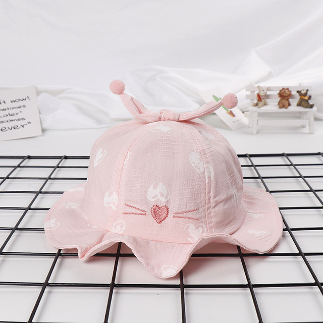 Cute Pompom Baby Bucket Hat Summer Heart Print Baby Boy Girls Panama Hat Outdoor Baby Newborn Hat Bonnet Enfant Beach Cap Spring