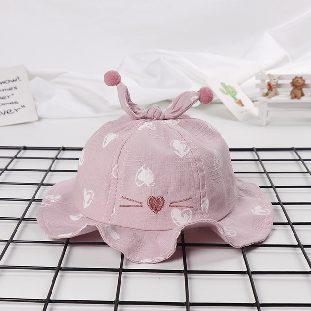Cute Pompom Baby Bucket Hat Summer Heart Print Baby Boy Girls Panama Hat Outdoor Baby Newborn Hat Bonnet Enfant Beach Cap Spring