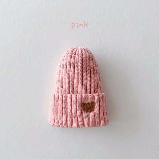 Kids boys Hat Candy Color Baby Boys Knit Hat Baby Girls Bear Head Embroidery Kids Knitted Hat