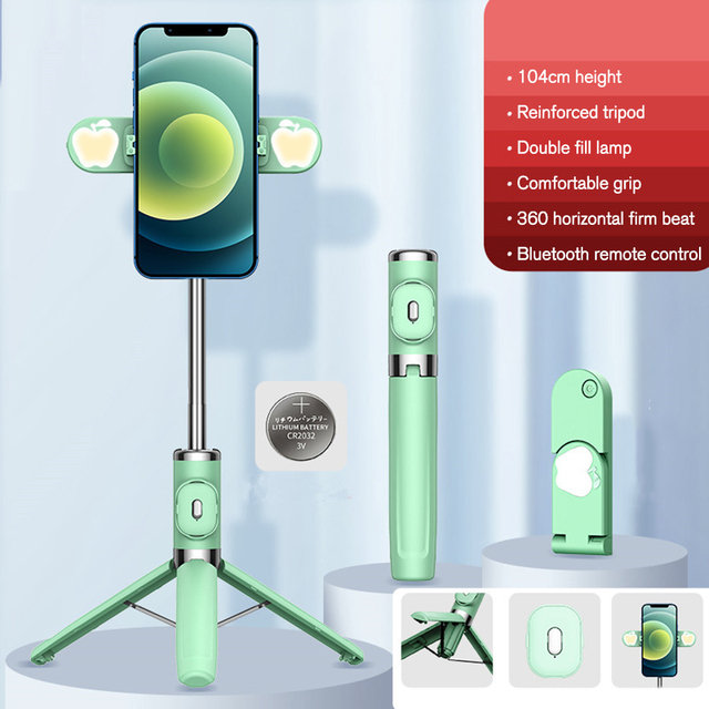 Mini Bluetooth Tripod Selfie Stick Double Fill Light Mobile Phone Live Photo Portable Selfie Stick Tripod For Huawei Xiaomi