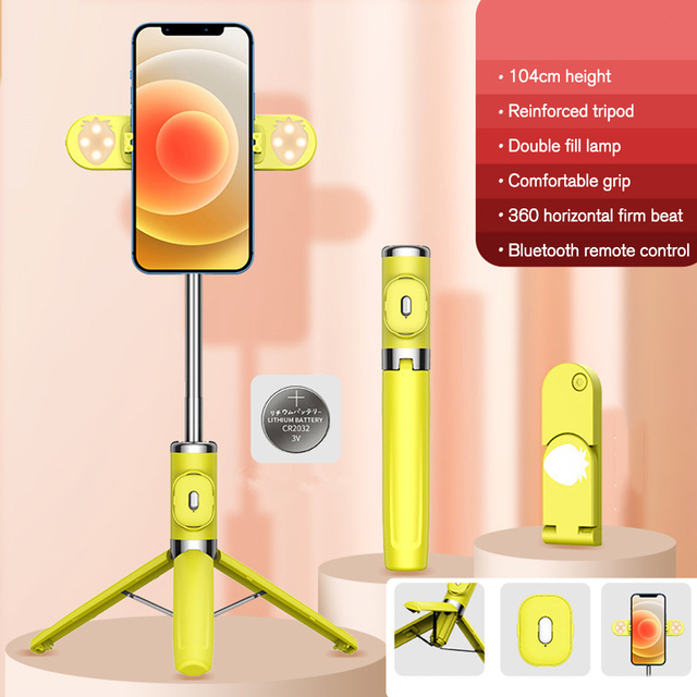 Mini Bluetooth Tripod Selfie Stick Double Fill Light Mobile Phone Live Photo Portable Selfie Stick Tripod For Huawei Xiaomi