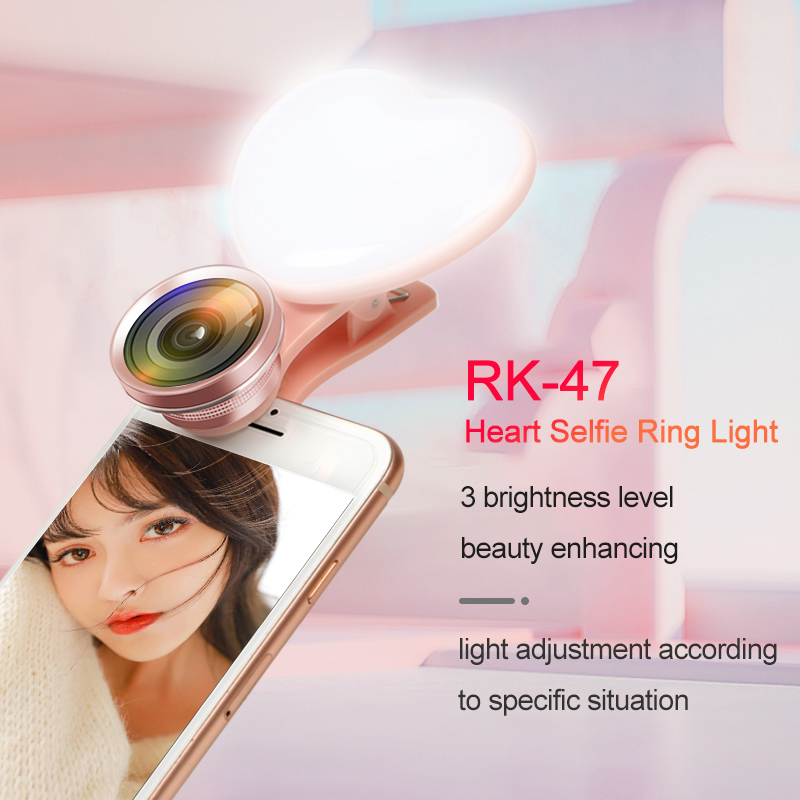 Camera Mobile Phone photographic led Portable selfie ring light RK47 rechargeable with Fisheye lens photography lights lamp