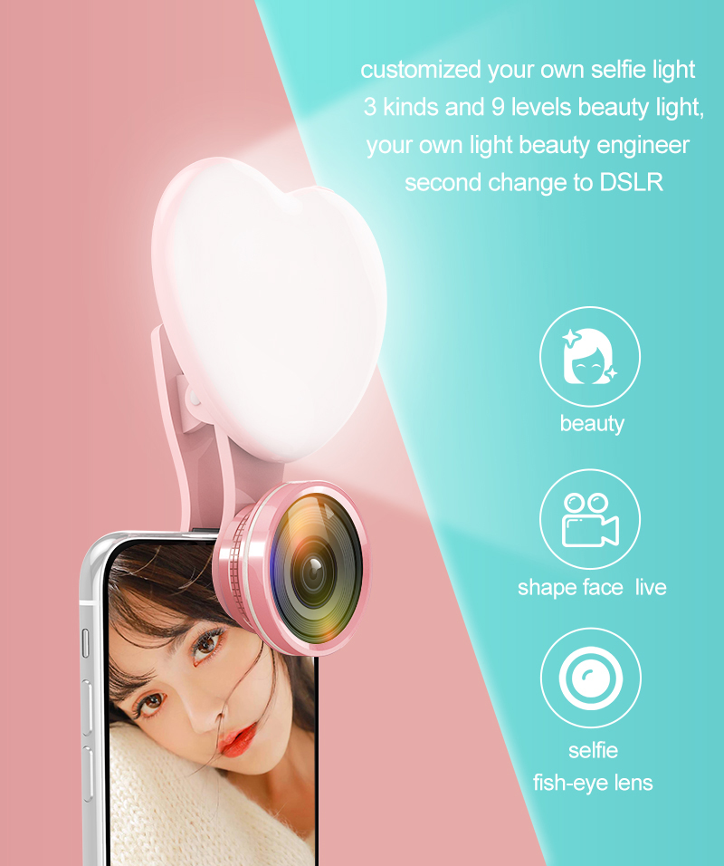 Camera Mobile Phone photographic led Portable selfie ring light RK47 rechargeable with Fisheye lens photography lights lamp