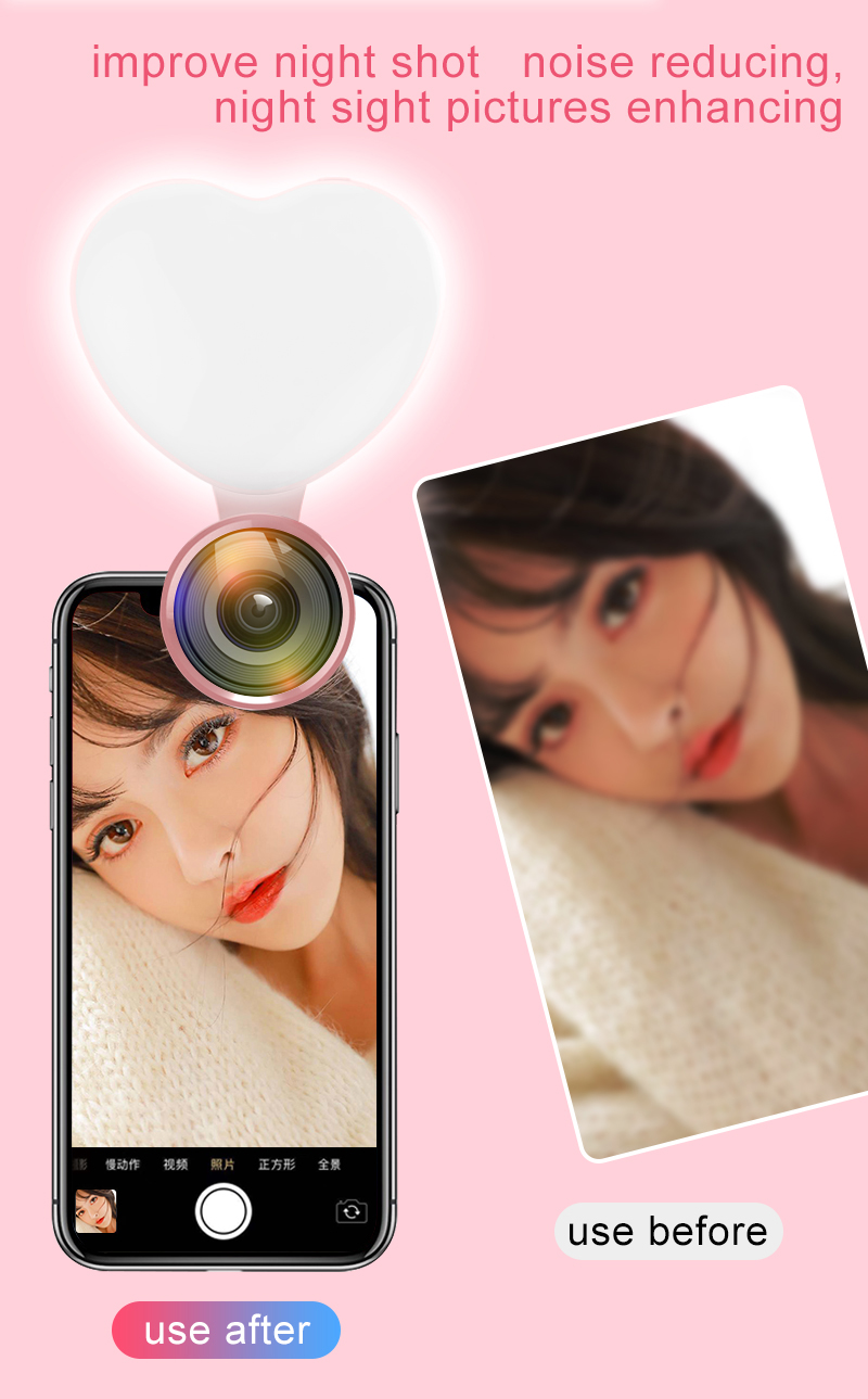 Camera Mobile Phone photographic led Portable selfie ring light RK47 rechargeable with Fisheye lens photography lights lamp