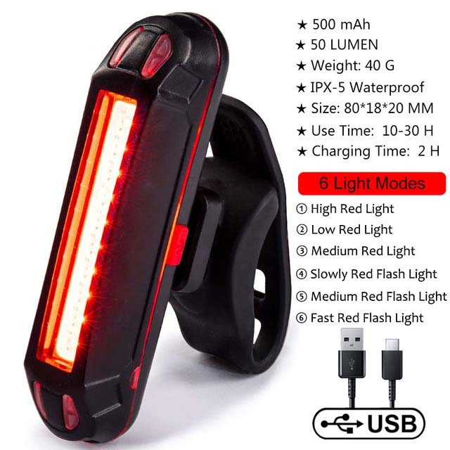 Bicycle Rear Light IPX-5 Waterproof USB Rechargeable LED Safety Warning Lamp Bike Flashing Accessories Cycling Taillight