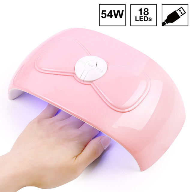 54W UV Light UV LED Nail Lamp Micro USB Cable 18 Leds Bowknot Nail Dryer Nail Polish Lamp 30s/60s/90s Auto Sensor Manicure