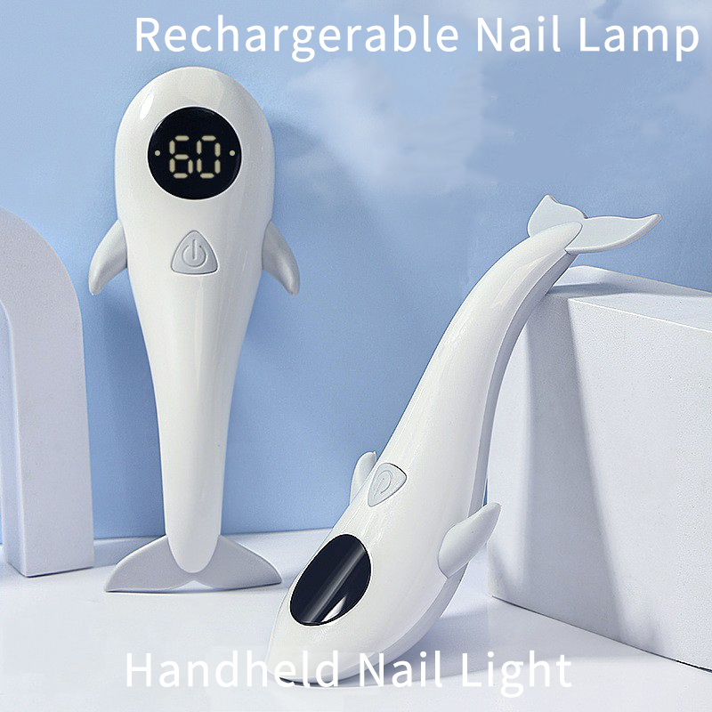 Cordless Handheld LED Nail Lamp Portable Rechargable UV Nail Light Dolphin Shape Fast-Dry Curing Nail Polish For Rhinestones