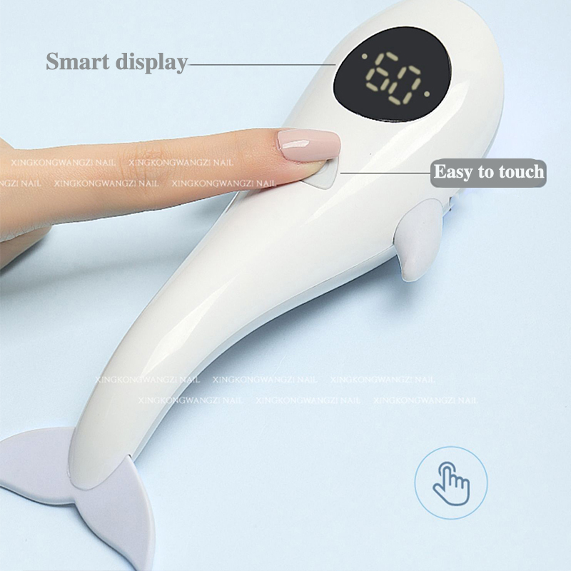 Cordless Handheld LED Nail Lamp Portable Rechargable UV Nail Light Dolphin Shape Fast-Dry Curing Nail Polish For Rhinestones
