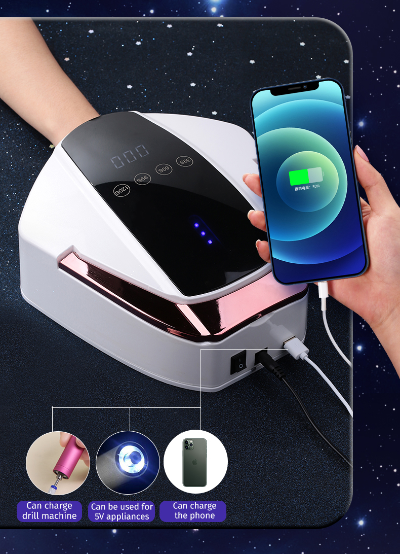 Wireless Rechargeable with 96W UV LED Lamp Nail Dryer Quick Drying Manicure Pedicure