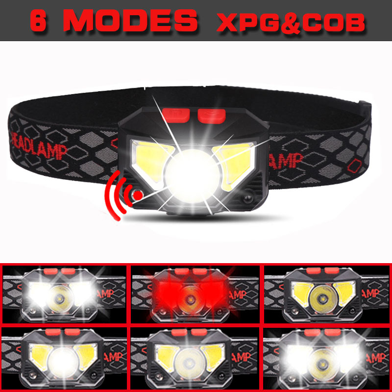 8 Modes  Motion Sensor Powerful LED Headlight headlamp Head Lamp  Flashlight Torch head light For Camping, fishing
