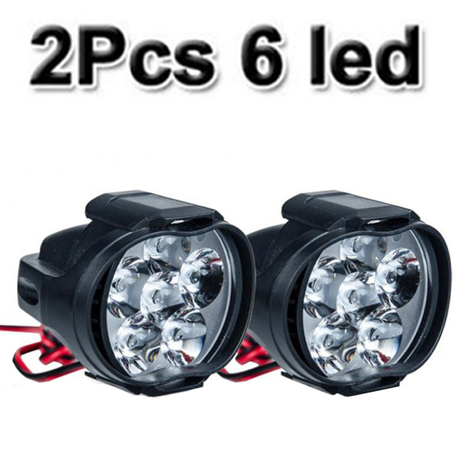 2pcs Motorcycle Headlight  6 LED Lights White SpotLights Electric Vehicle Scooters Lamp High Brightness Modified Auxiliary Bulbs