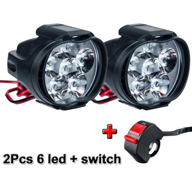 2pcs Motorcycle Headlight  6 LED Lights White SpotLights Electric Vehicle Scooters Lamp High Brightness Modified Auxiliary Bulbs