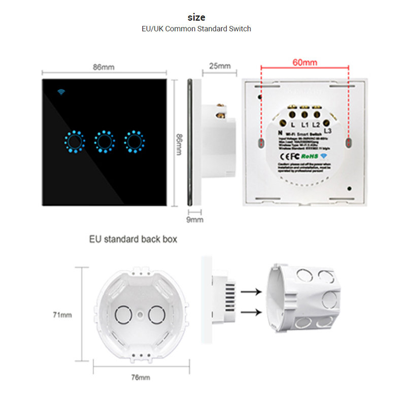 Standard Smart Touch  Tuya&amp E-welink APP support WiFi Remort Control wall Switch