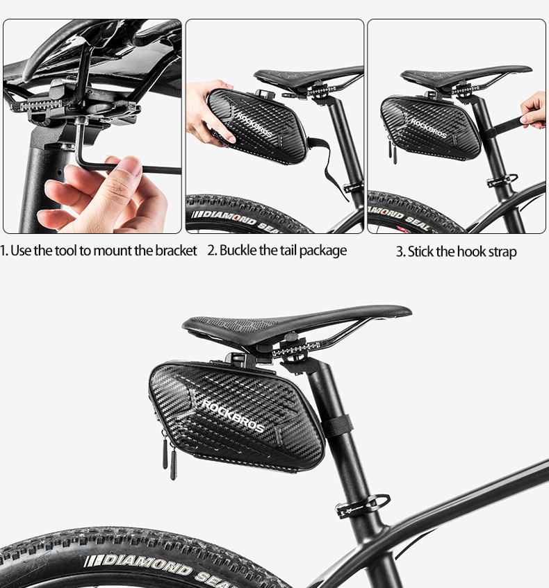 1.5L Hard Shell Bike Bag Rainproof Reflective MTB Bicycle Bag Cycling Portable Hang Light Saddle Seatpost Rear Panniers