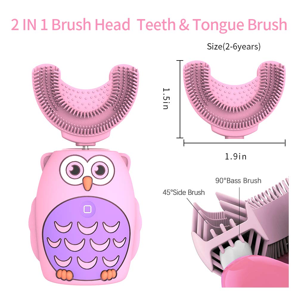 Kids Electric Toothbrush Children's Ultra Sonic Toothbrush with U- Shaped Brush Head Smart Timer Waterproof Cartoon Toothbrush
