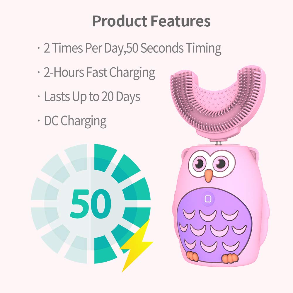 Kids Electric Toothbrush Children's Ultra Sonic Toothbrush with U- Shaped Brush Head Smart Timer Waterproof Cartoon Toothbrush