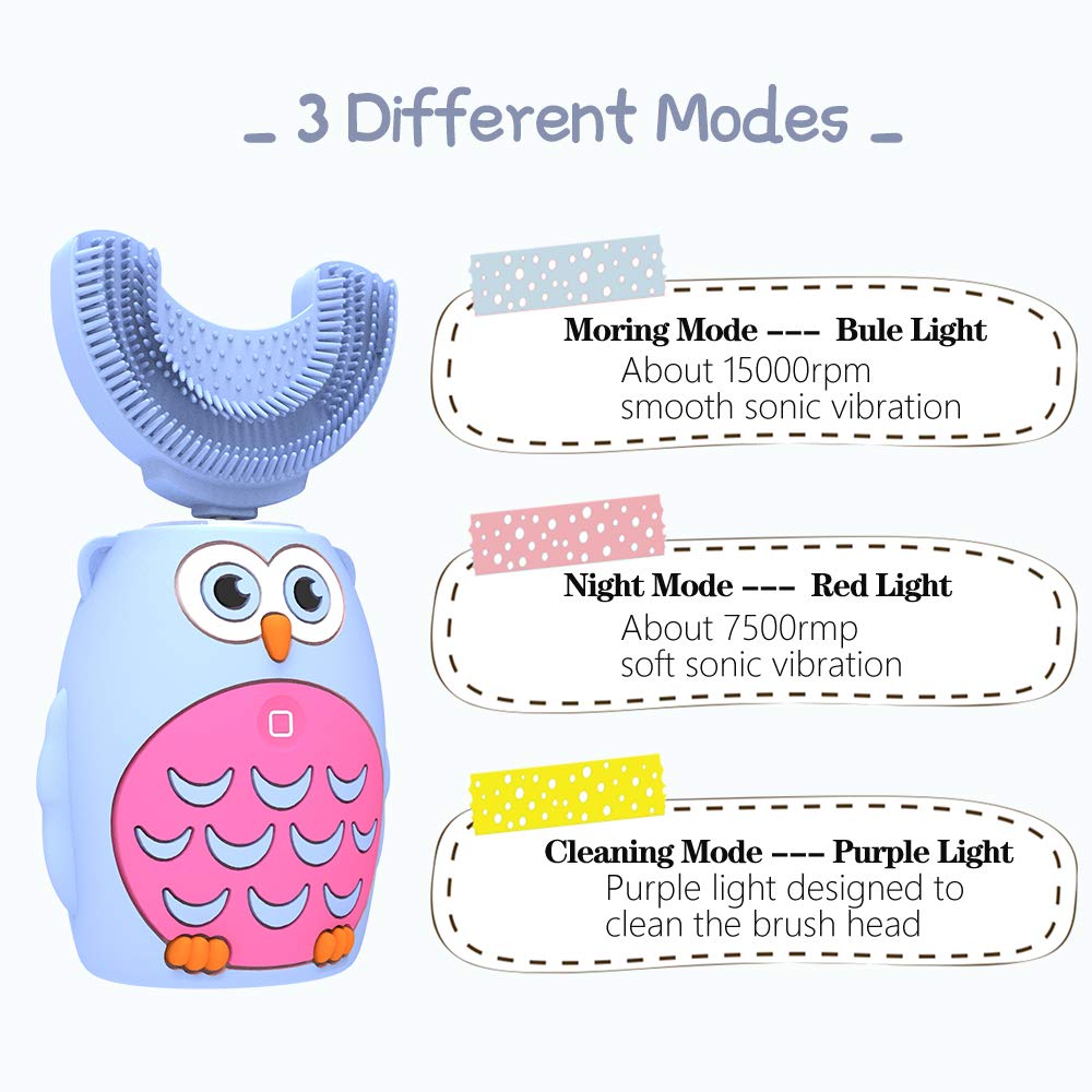 Kids Electric Toothbrush Children's Ultra Sonic Toothbrush with U- Shaped Brush Head Smart Timer Waterproof Cartoon Toothbrush