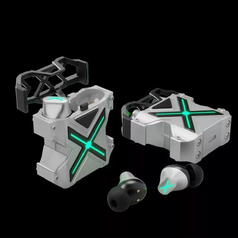 Newest TWS Gaming Earphones In-Ear Earbuds with LED Light Charging Box Sport Music Earphone  Exclusive Necklace Metal Shell Char