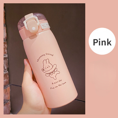 Cute Vacuum Flask Cartoons Stainless Steel Water Bottle Coffee Tea Milk Travel Straw Cup Bear Water Bottle Insulated Thermos