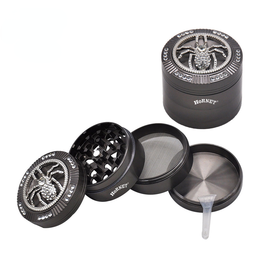 Kitchen & Dining room appliances HORNET Tobacco Grinder Diamond Spider Style 50MM 4 Piece With Pollen Catcher Durable Zinc Alloy Spice Heavy Duty Herb Grinders