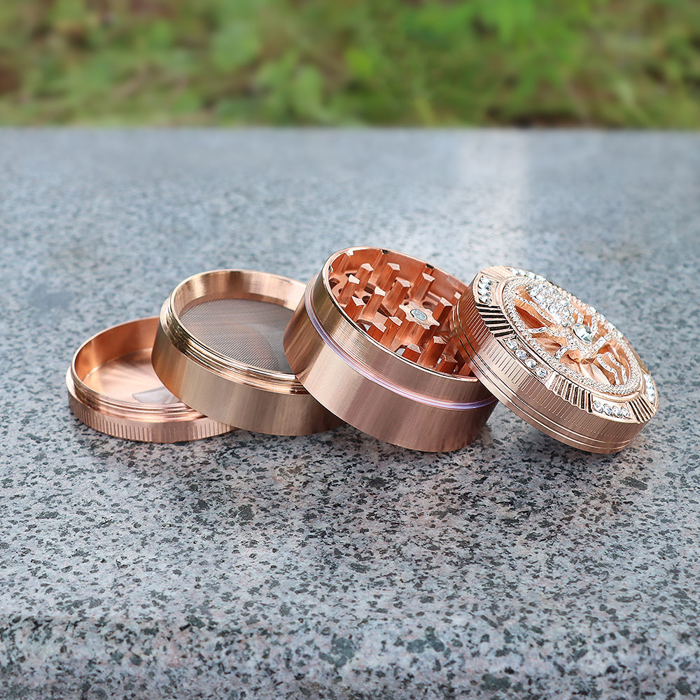 Kitchen & Dining room appliances HORNET Tobacco Grinder Diamond Spider Style 50MM 4 Piece With Pollen Catcher Durable Zinc Alloy Spice Heavy Duty Herb Grinders