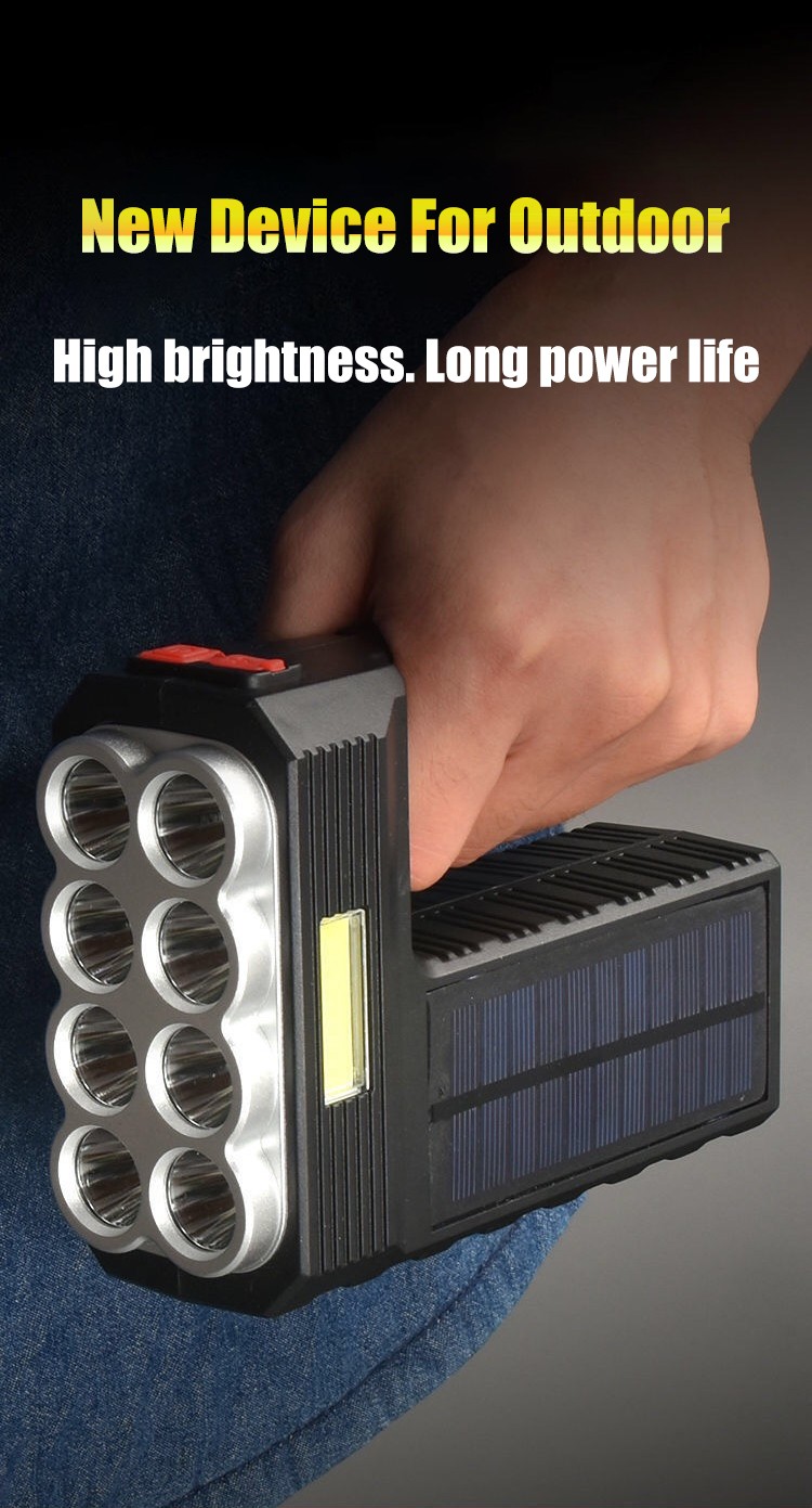 Searchlight High Power Led Flashlights Solar Rechargeable Powerful Flashlight Ultra Bright Outdoor Multi-function Portable