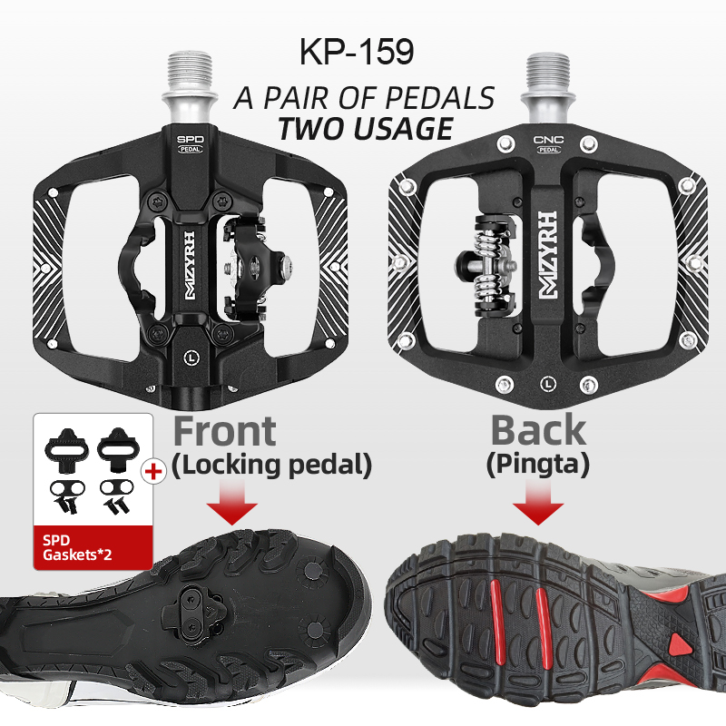 Outdoor Mountain Bike Pedals Dual Function  Sided Pedals Plat & SPD Clipless Pedal  Sealed Bearings 9/16" Bicycle Pedals