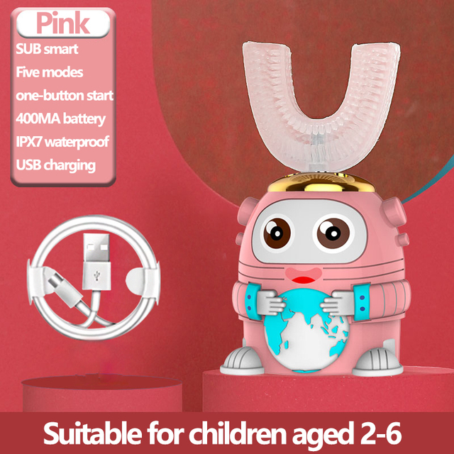 Intelligent 360 Degrees silicone U type XaoMi Ultrasonic automatic Electric Toothbrush USB Charging Cartoon Pattern Children