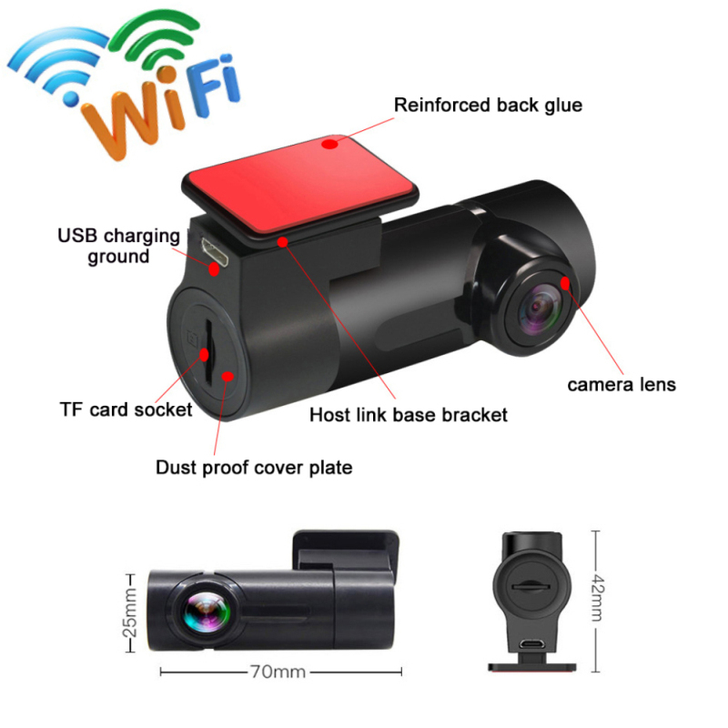 Wifi Dash Cam Car Driving Recorder Vehicle Camera Black Box Camera Mobile APP Playback Night Vision Auto Audio Cycle Recording（no card）