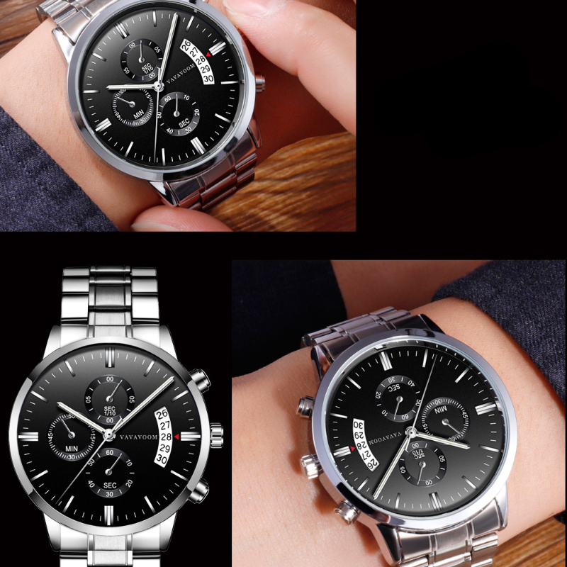 Stainless Steel watch Strap Business Casual Fashion Calendar Quartz Men's Watch Waterproof