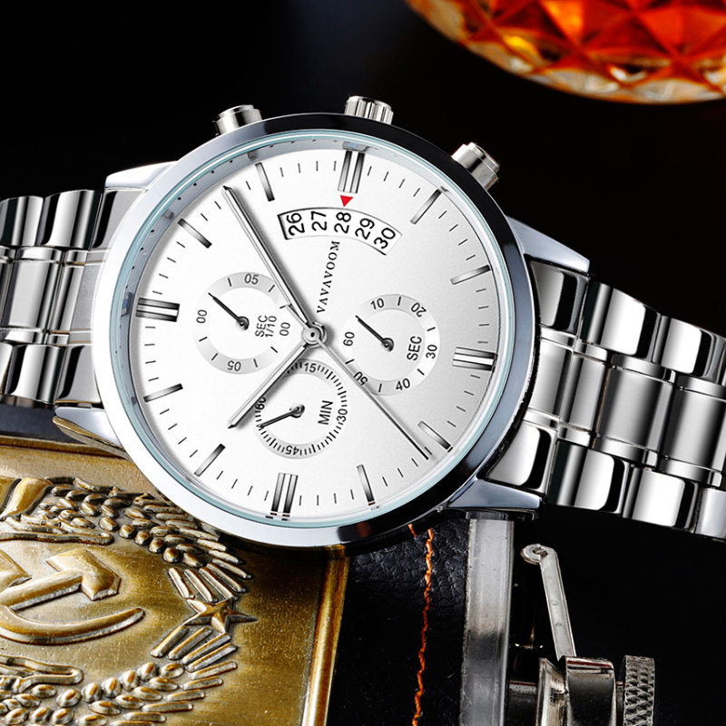 Stainless Steel watch Strap Business Casual Fashion Calendar Quartz Men's Watch Waterproof