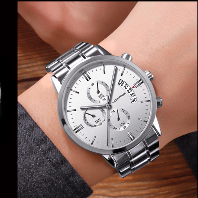 Stainless Steel watch Strap Business Casual Fashion Calendar Quartz Men's Watch Waterproof